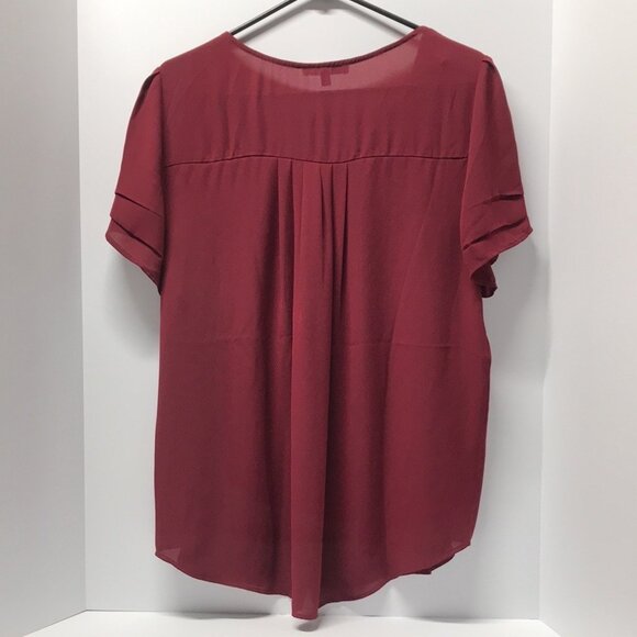 DR2 by Daniel Rainn Ruched Short Sleeve Blouse in Garnet - Picture 4 of 10